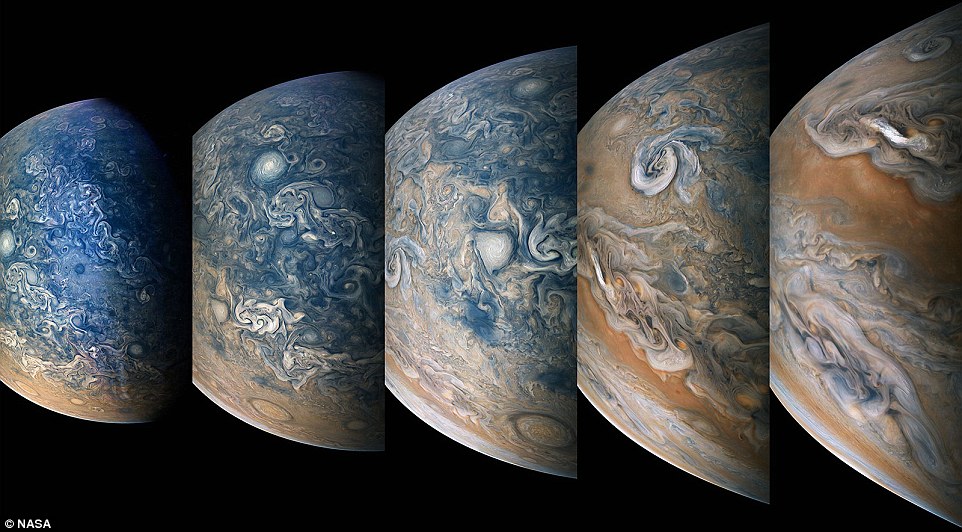 4f7cb94700000578-6109399-a_new_nasa_timelapse_shows_a_huge_storm_raging_on_jupiter_an_ant-a-2_1535535330528 New Nasa images show a huge storm raging on Jupiter. An anticyclone white oval, dubbed N5-AWO, can be seen at the centre left of the first image on the far left. It appears slightly higher in the second and third images as it moves across Jupiter's surface. A 'tempest' storm known as the Little Red Spot is visible near the bottom of the second and third images