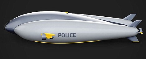 The Eon can be configured to work as an air ambulance or search and rescue craft that delivers medical supplies, as well as a police and surveillance vehicle (left) with a host of cameras to spy on people below