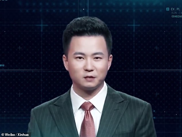 5939210-6368409-image-a-87_1541697554531 Uncanny: An AI system has been used to synthesise the presenters' voices, lip movements and expressions based on those of real Xinhua presenters