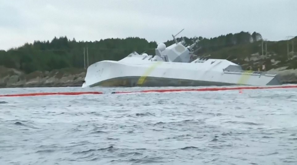 5956986-6366613-image-a-28_1541720330048 There were fears from officials that the ship would sink but eventually the warship, one of the biggest in the Norwegian navy, ran aground