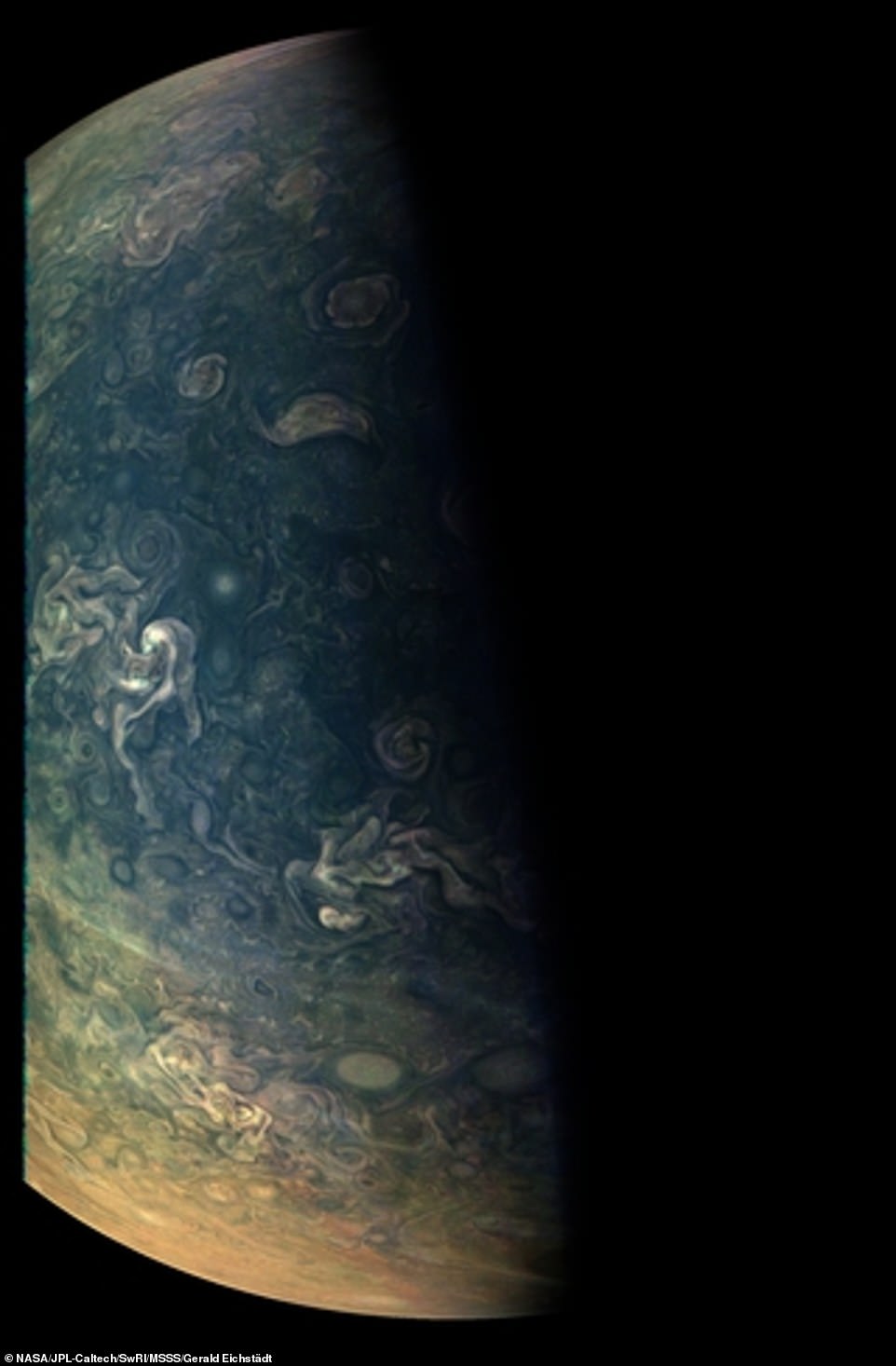 7387248-6492387-jupiter_s_northern_circumpolar_cyclones_are_captured_in_this_col-a-29_1544717655199 Jupiter's northern circumpolar cyclones are captured in this image from NASA's Juno spacecraft. The maelstrom of high energy particles travelling at nearly the speed of light is the harshest radiation environment in the Solar System