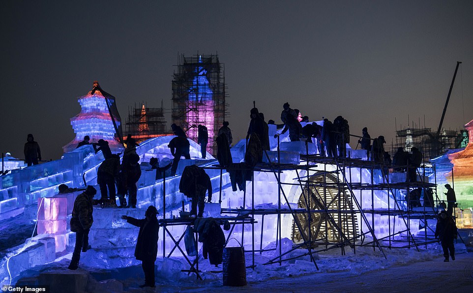 7894980-6535251-image-a-58_1545996851812 Various designs: Apart of grand ice palaces and castles, the theme park also features ice bridges, pagodas and landscapes