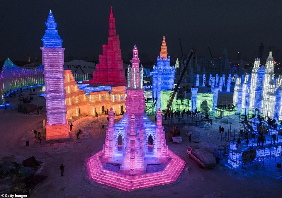 7894984-6535251-image-a-53_1545996669996 Now that's a cool city! The 148-acre, neon-lit theme park is the crown jewel of the 2019 Harbin Ice and Snow Festival