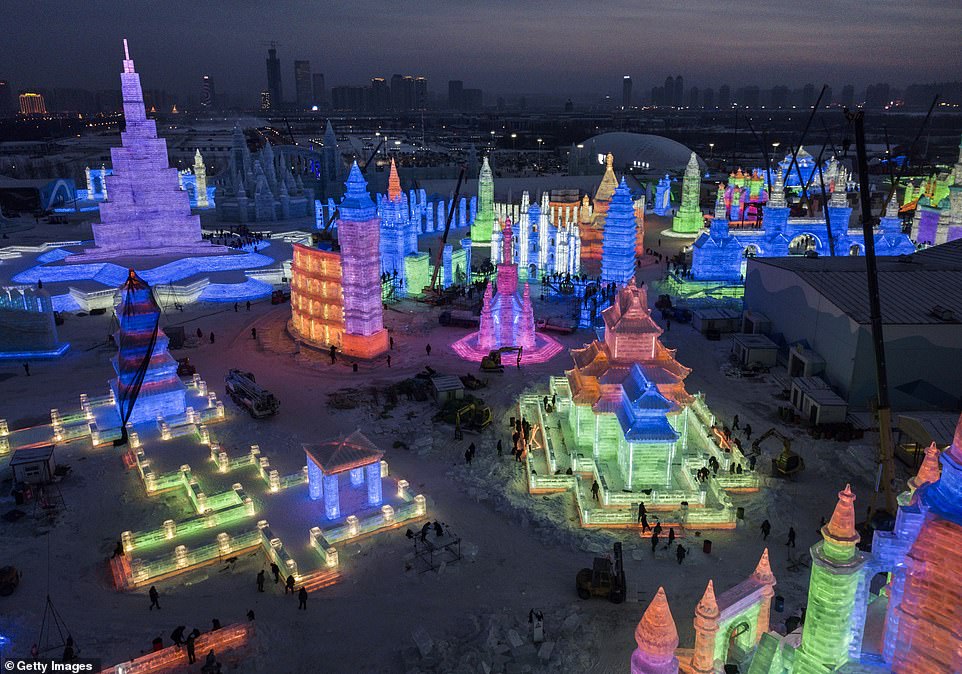 7894992-6535251-image-a-52_1545996659598 Ice to see you:Â The dazzling 'frozen city', officially known as the Ice and Snow World, is taking shape in Harbin, China