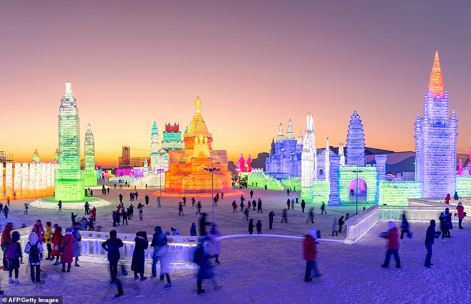 7895002-6535251-image-a-8_1545996354005 Colourful: The annual event, dubbed the world's largest annual ice festival, will officially open on January 5 in Heilongjiang