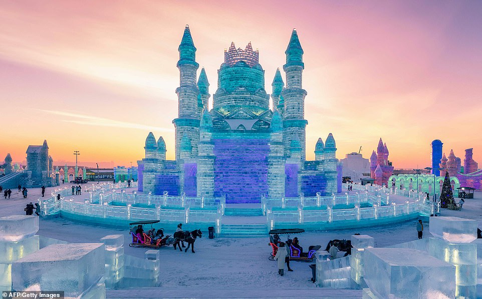 7895014-6535251-image-a-16_1545996385718 Frozen castle: This year's wonderland will feature castles, palaces and six giant ice slides, each running 320 metres in length