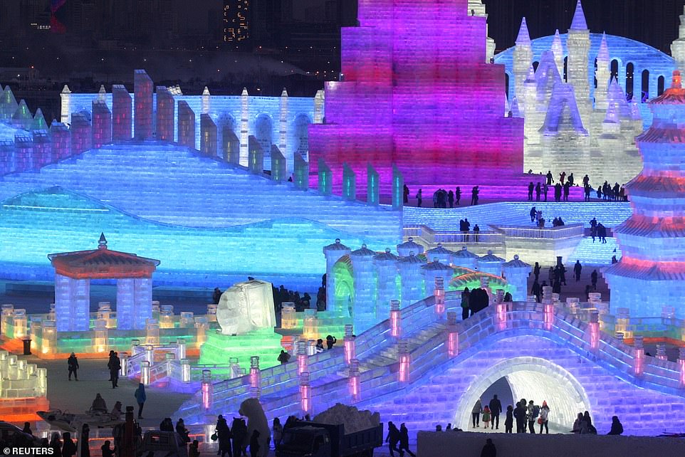 7895018-6535251-image-a-12_1545996373199 Impressive winter wonderland: The festival is one of the most famous annual events in China, attracting visitors to Harbin