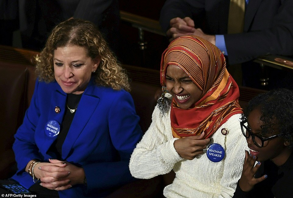 8100486-6555271-image-a-133_1546544454442 New meets old: Minnesota Democrat Ilhan Omar sat beside Debbie Wasserman Schultz, who chaired the Democratic National Committee before the 2016 election