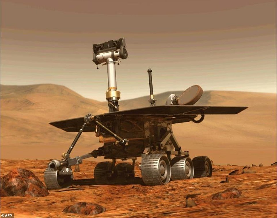 9753350-0-the_agency_made_one_final_attempt_to_contact_opportunity_rover_p-a-6_1550084325519 The agency made one final attempt to contact Opportunity Rover (pictured) eight months after the spacecraft last made contact. A giant dust storm blocked sunlight from Mars in 2018, stopping Opportunity's solar-powered batteries from being able to recharge