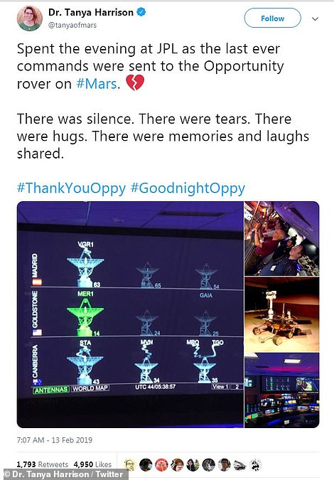 9776986-6701597-dr_tanya_harrison_took_to_twitter_to_talk_about_the_profound_sad-a-22_1550085276436 Dr Tanya Harrison took to Twitter to talk about the profound sadness felt by herself, the Opportunity team and the wider scientific community when the nomadic rover failed to respond to the final contact attempts from scientistsÂ