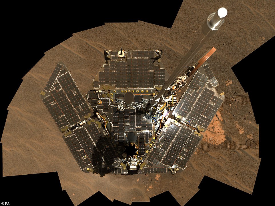 9808572-6701597-image-a-1_1550142305846 Self portrait from 2005 of Opportunity, NASA's longest-running rover on Mars - which has been pronounced dead 15 years after it landed on the red planet