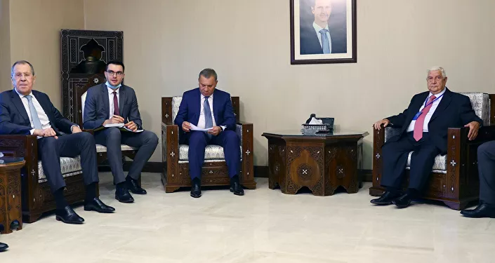 وزير الخارجية السوري وليد المعلم يلتقي مع وزير الخارجية الروسي سيرغي لافروف في دمشق، سوريا 7 سبتمبر 2020 وزير الخارجية السوري وليد المعلم يلتقي مع وزير الخارجية الروسي سيرغي لافروف في دمشق، سوريا 7 سبتمبر 2020