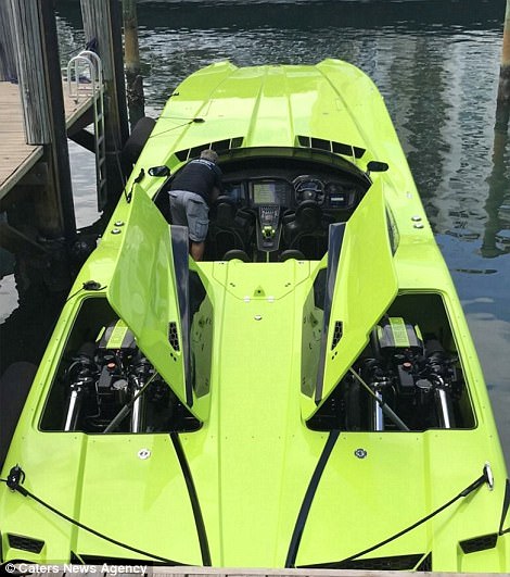 Mr Gargiulo had a previous boat made to look like his old Lamborghini. The new boat (pictured) has functional headlights, taillights, and rear view mirrors