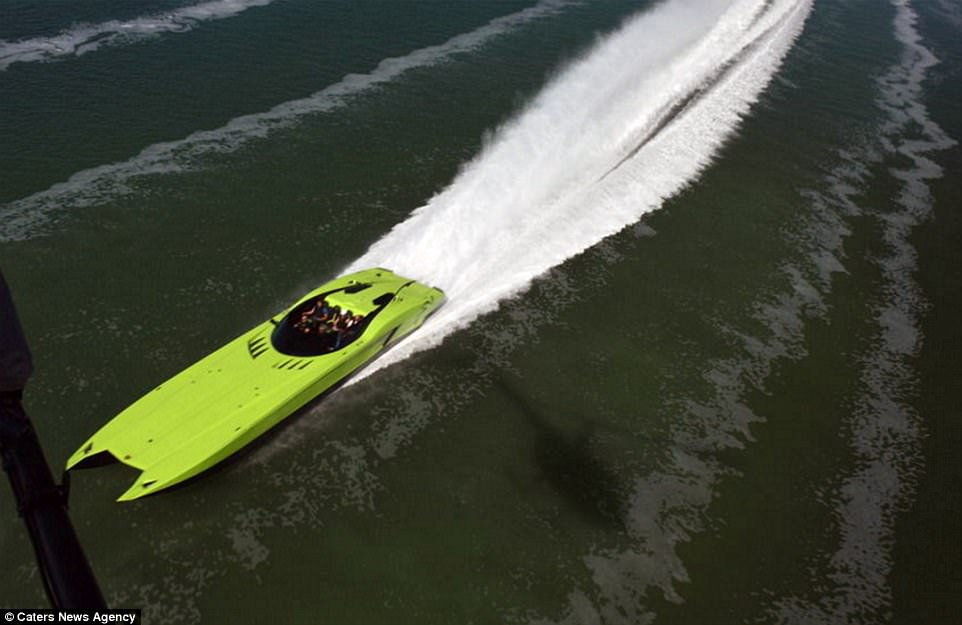 The boat (pictured) can reach speeds in excess of 180 miles per hour (290 km/h) while the car has a top speed of 217 mph (350 km/h).