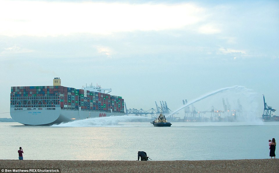 Incoming: The super-ship built in South-Korea by Samsung Heavy Industries, measures 400 metres in length and has a width of 58.8 metres