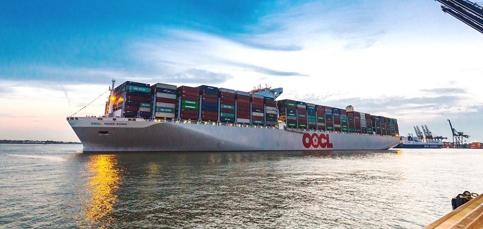 Behemoth: The ship built by Samsung Heavy Industries shipyard in Geoje, South Korea, can carry up to 21,000 20ft metal containers