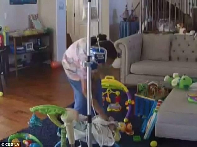 A nanny cam in the corner of the room saw the nurse shake and hit their son, Landon