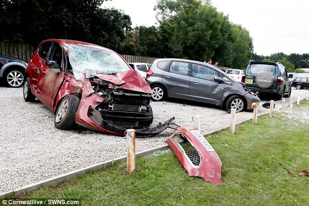 The car hit 22 parked vehicles which were on the forecourt of Andrew Toms Car Sales