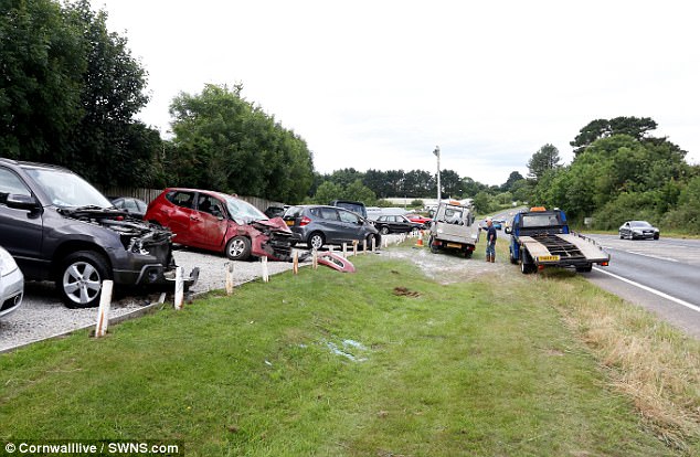 Police closed the A390 at Hewas Water, near St Austell, as they examined the wreckage