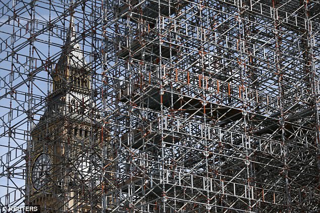 Currently, workmen are on the scaffolding which surrounds the famous tower for up to eight hours a day