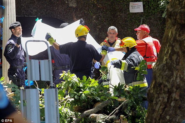 The 200-year-old oak came down over dozens people waiting to buy candles outside a church