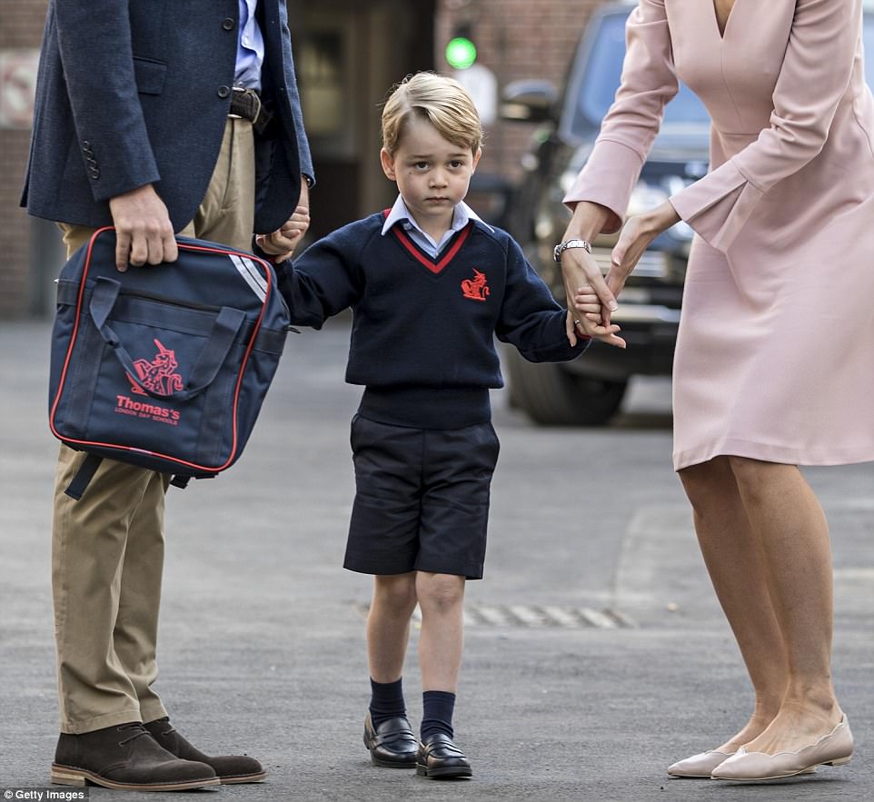 George held on tight to his father and Miss Haslem, who will be his head of year in the lower school but is not his teacher 
