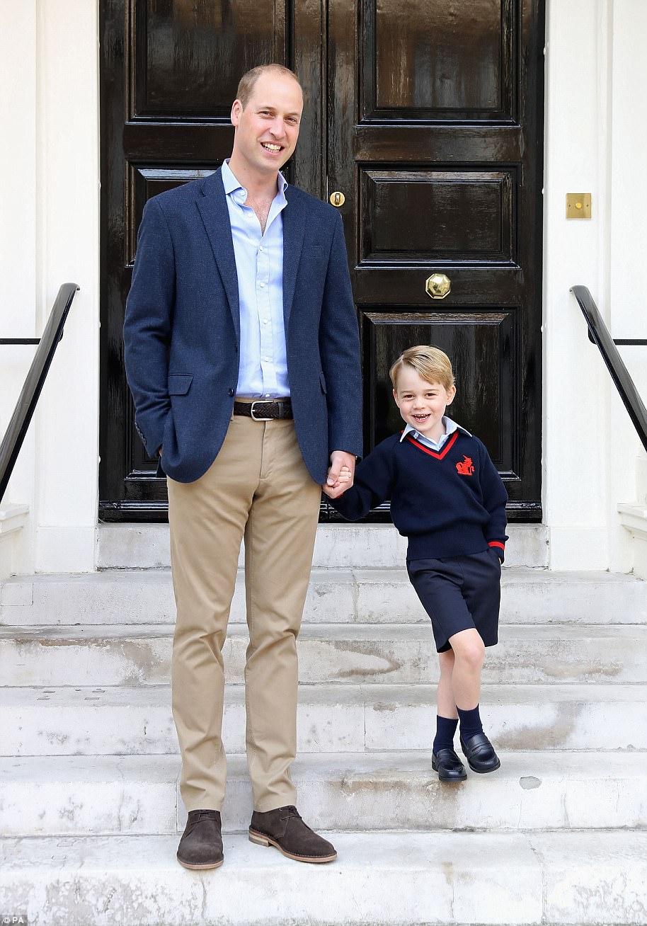 The Duke of Cambridge has said Prince George enjoyed a happy first day at his £20,000-a-year school despite being forced to take him without his pregnant wife - but admitted other parents weren't so lucky