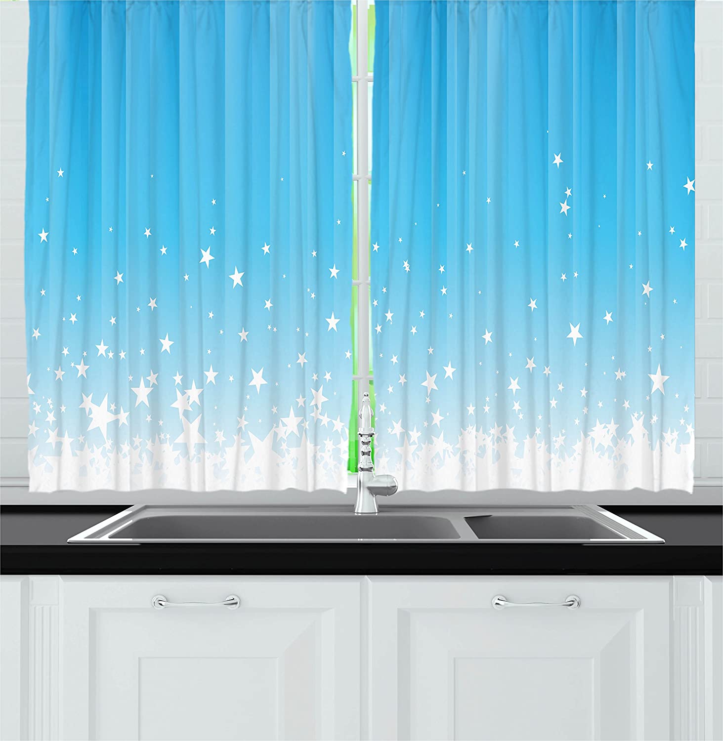 Amazon.com: Ambesonne Abstract Kitchen Curtains, Stars Splashing ...