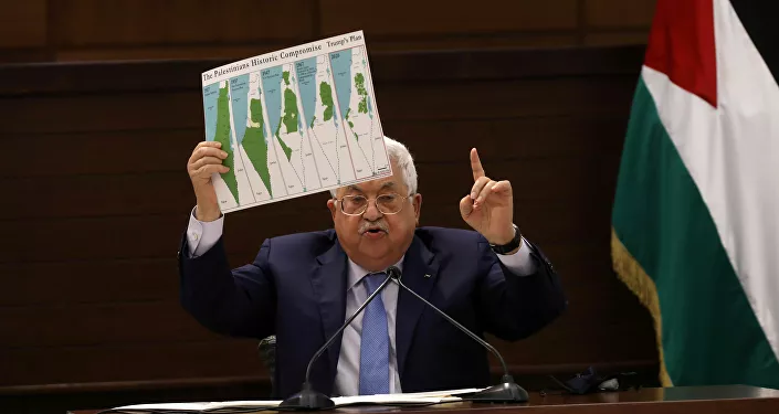 الرئيس الفلسطيني محمود عباس خلال اجتماع حول اتفاق السلام بين الإمارات وإسرائيل، رام الله، الضفة الغربية، فلسطين 8 سبتمبر 2020 الرئيس الفلسطيني محمود عباس خلال اجتماع حول اتفاق السلام بين الإمارات وإسرائيل، رام الله، الضفة الغربية، فلسطين 8 سبتمبر 2020