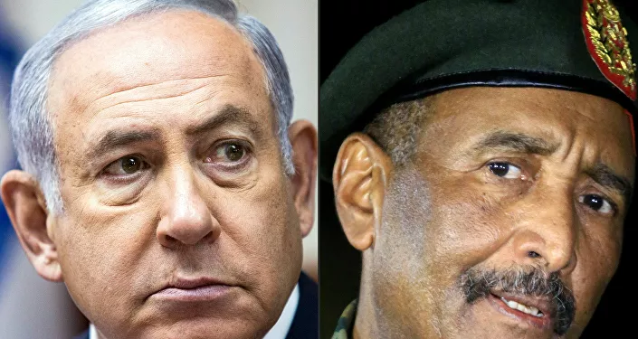 رئيس مجلس السيادة في السودان عبد الفتاح البرهان، رئيس الوزراء الإسرائيلي بنيامين نتنياهو رئيس مجلس السيادة في السودان عبد الفتاح البرهان، رئيس الوزراء الإسرائيلي بنيامين نتنياهو