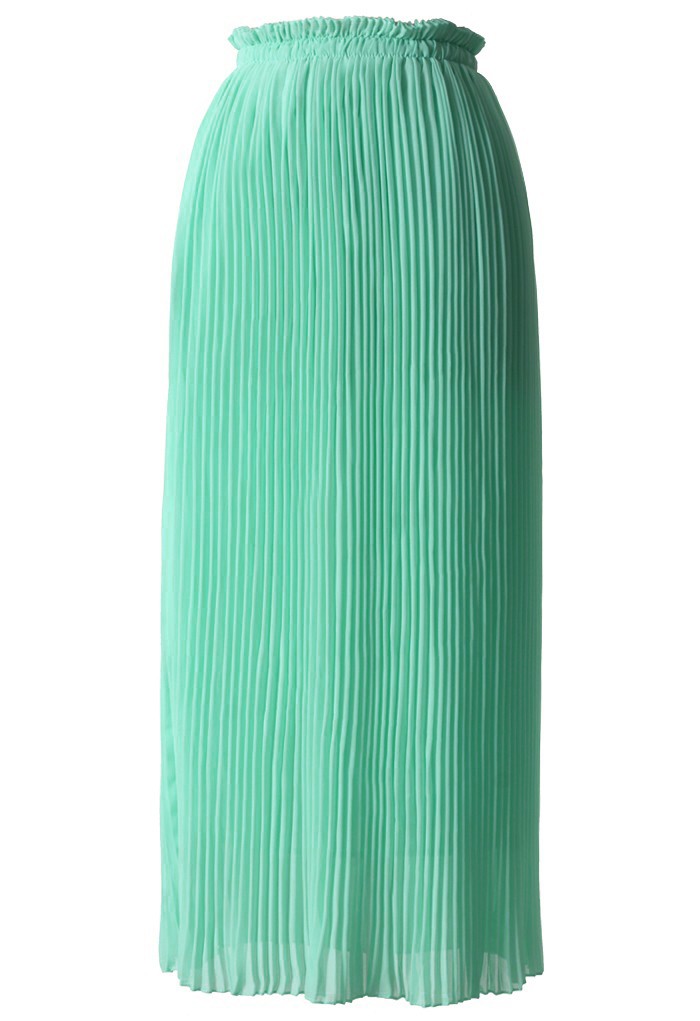 green chiffon Pleated Maxi Skirt