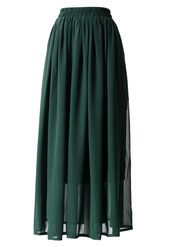 Darkgreen Pleated Maxi Skirt