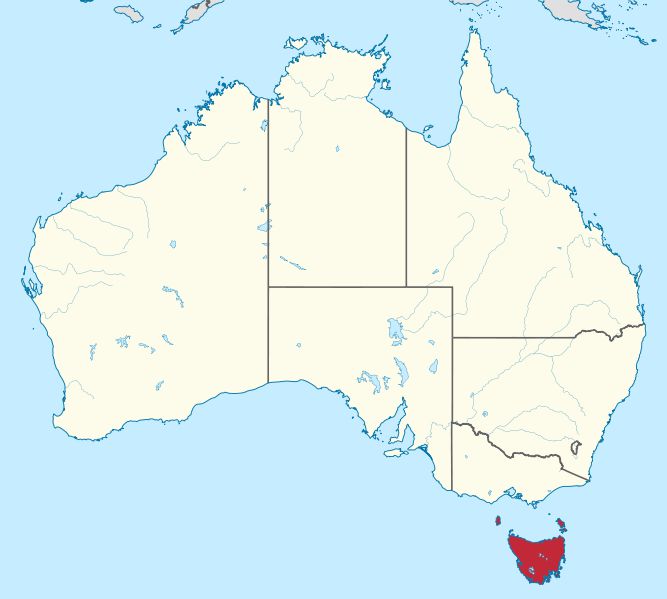 Map of Tasmania in Australia