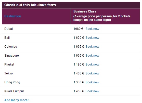 offer in business class