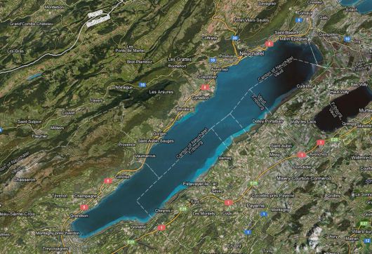 View of Lake Neuchâtel in google map