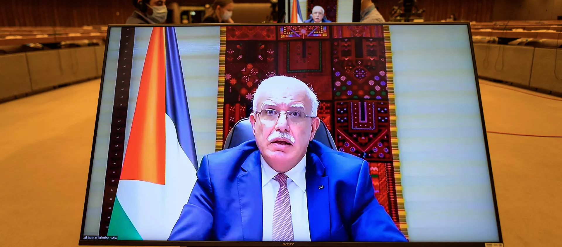 وزير الخارجية الفلسطيني رياض المالكي في جلسة استثنائية بالأمم المتحدة حول الوضع الإنساني في فلسطين، 27 مايو 2021 - سبوتنيك عربي, 1920, 27.05.2021