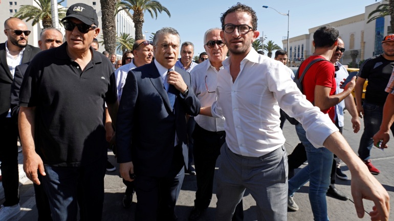 956072b2-9527-4680-87d9-a3e07f0ba03a Nabil Karoui, businessman and owner of the private channel Nessma arrives at the Financial and Economic Judiciary pole in Tunis, Tunisia July 12, 2019. Picture taken July 12, 2019. REUTERS/Zoubeir Souissi