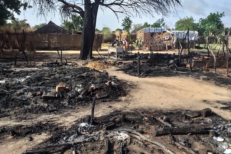 1452-1 The aftermath of an attack in the village of Masteri in west Darfur, Sudan July 25, 2020. (Mustafa Younes via AP)