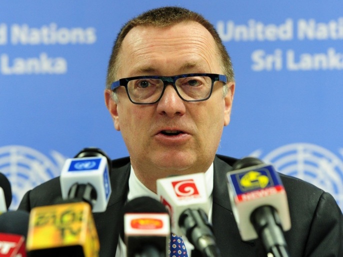 21dcd61e-1ca5-4385-a4af-062f35b26757-1 United Nations Under-Secretary-General for Political Affairs, Jeffrey Feltman addresses a press conference in Colombo on March 3, 2015. Feltman urged Sri Lanka to free Tamil detainees and demilitarise the former conflict zones ahead of a fresh war probe. AFP PHOTO / LAKRUWAN WANNIARACHCHI