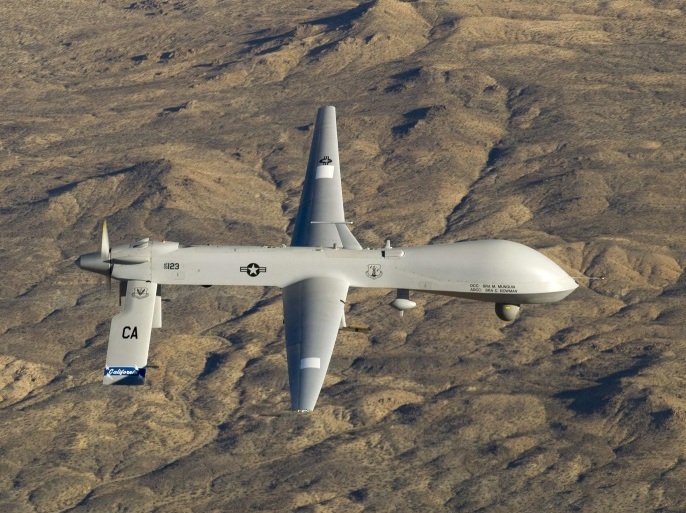 A U.S. Air Force MQ-1 Predator unmanned aerial vehicle assigned to the California Air National Guard's 163rd Reconnaissance Wing flies near the Southern California Logistics Airport in Victorville, California in this January 7, 2012 USAF handout photo obtained by Reuters February 6, 2013. The U.S. military has deployed two MQ-1 Predator reconnaissance drones and 70 airmen to Latvia on a training mission as part of U.S. efforts to reassure European allies the United Sta