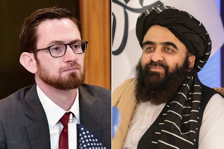 كومبو لوزير الخارجية الأفغاني أمير خان متقي والممثل الأميركي الخاص لأفغانستان توم ويست