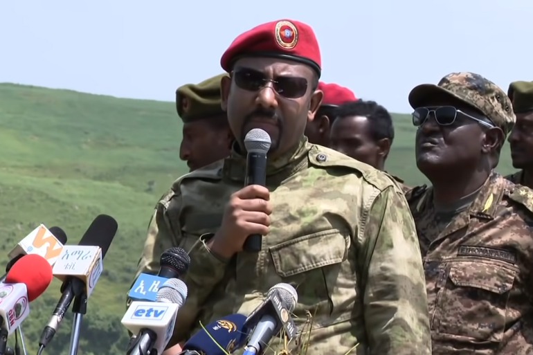 untitled-4-4-1 Ethiopian PM Abiy Ahmed speaking to the army in the Maytemri battle front when he visited the western front in September 2021 (Photo :screenshot from EBC video)