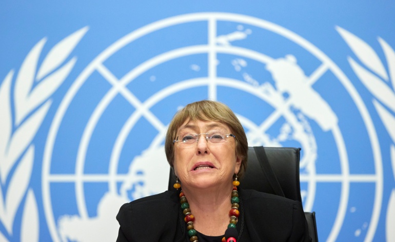 rtx8exxm U.N. High Commissioner for Human Rights Bachelet attends a news conference in Geneva