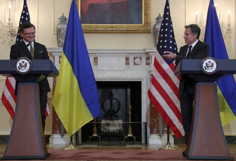 U.S. Secretary of State Antony Blinken and Ukraine's Foreign Minister Dmytro Kuleba hold a news conference