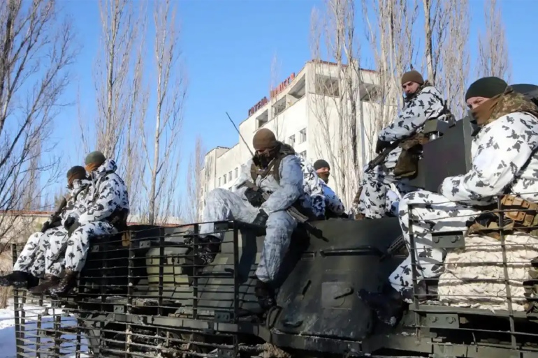 Ukrainian soldiers in the abandoned city of Pripyat, near Chernobyl Volodymyr Tarasov/Ukrinform/Future Publishing/Getty Images