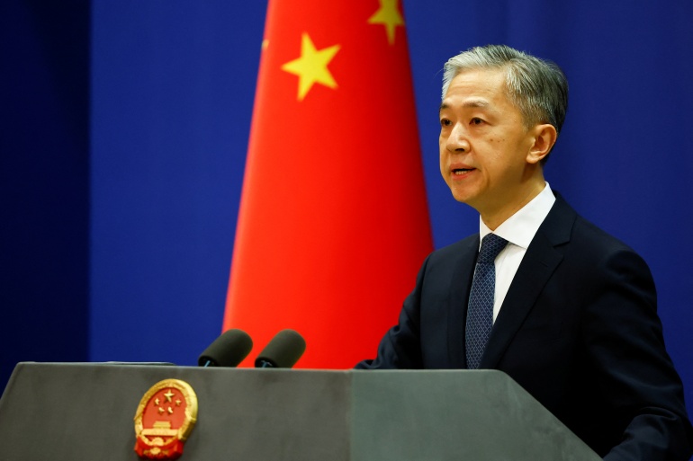 Chinese Foreign Ministry spokesperson Wang Wenbin speaks during a news conference in Beijing
