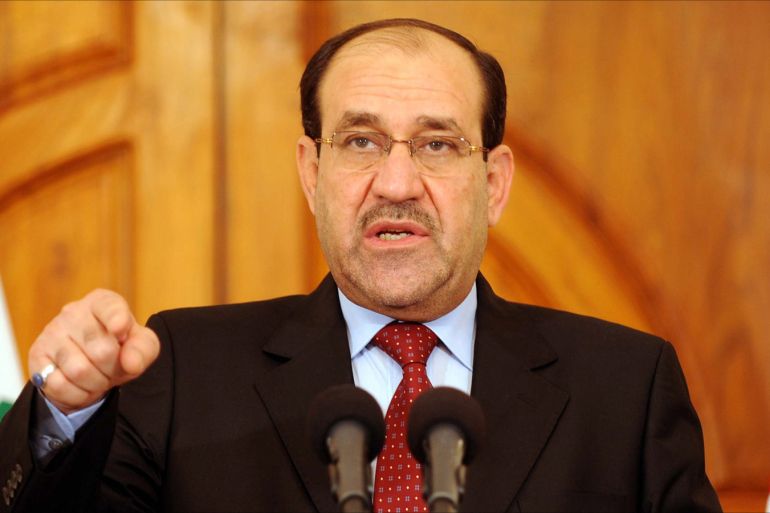 e6c45896-cdca-4018-a2d0-a07cd82e956f-1 epa02124209 A handout picture released by the Iraqi Prime Minister's office shows Iraqi Prime Minister Nuri al-Maliki speaking during a news conference in Baghdad, Iraq, 19 April 2010. Al-Maliki announced the killing of Abu Omar al-Baghdadi, the leader of al Qaeda's puppet Islamic State of Iraq and Abu Ayyub al-Masri, the current leader of al Qaeda in a security operation in Therthar, west of Baghdad. EPA/IRAQI PRIME MINISTER OFFICE - HO EDITORIAL USE ONLY/NO SALES