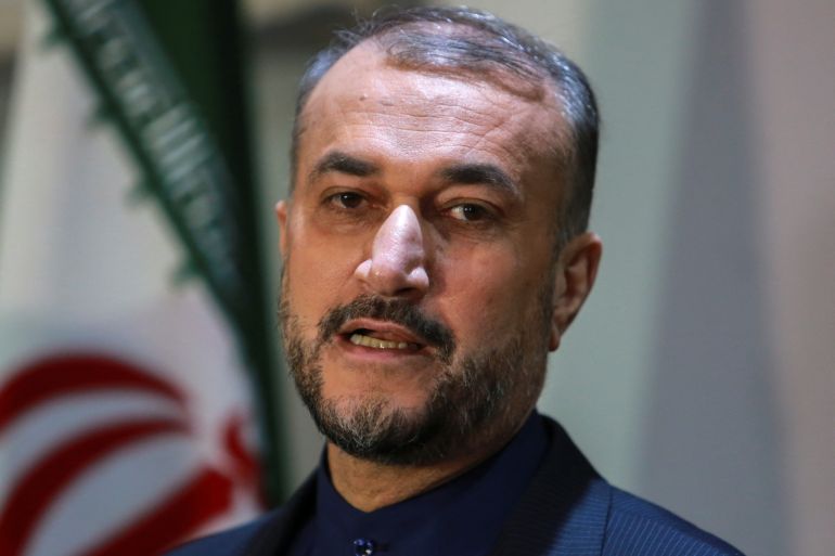 rts6kcsz-1 Iranian Foreign Minister Hossein Amir-Abdollahian speaks during a news conference with Lebanese Foreign Minister Abdallah Bou Habib in Beirut