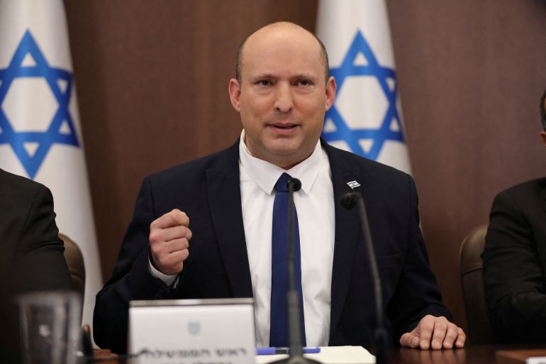 rts7ume8-1 Israeli Prime Minister Naftali Bennett attends a cabinet meeting at the Prime Minister's office in Jerusalem