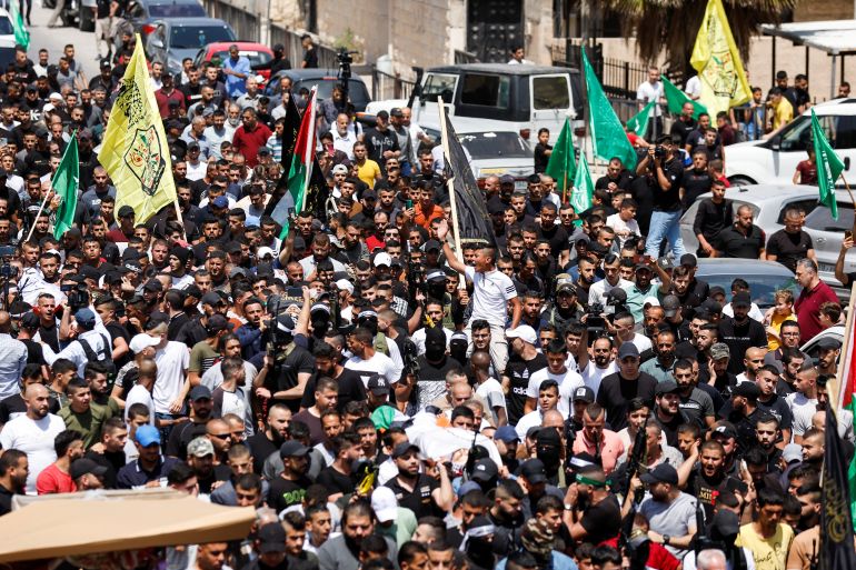 rts8rhso-1 Funeral of three Palestinian gunmen who were killed by Israeli troops during a fire fight in a raid in Jenin
